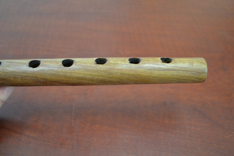 12" Hand Carved Brown Wooden Flute