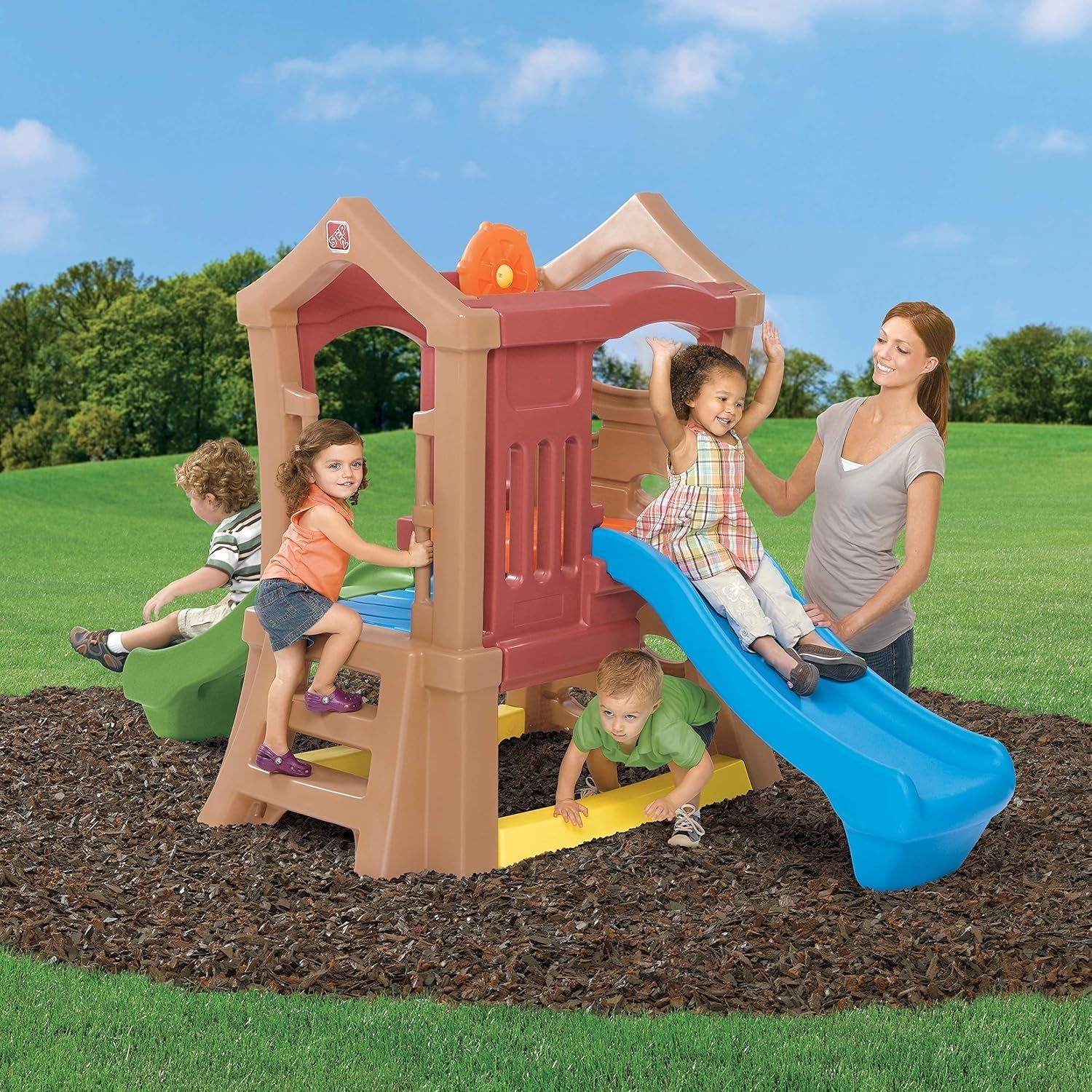 Play up Double Slide Climber, Kids Outdoor Playset, Backyard