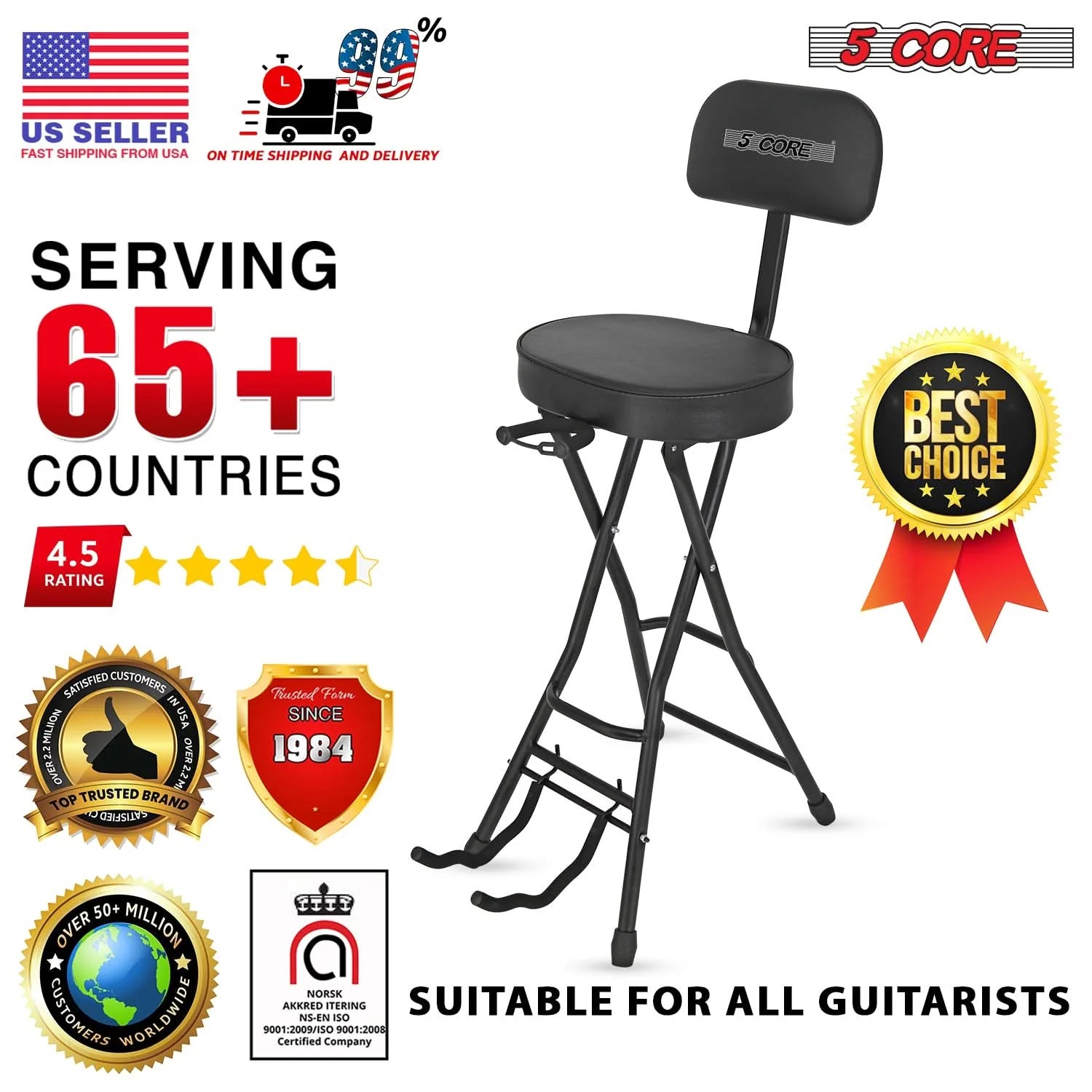 Kids  Professional Guitar Stool With Adjustable Backrest Padded Seat