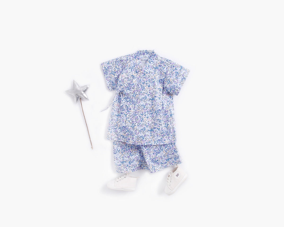 Baby Floral Print Belt Design Short-Sleeved Tops Combo Shorts Japanese