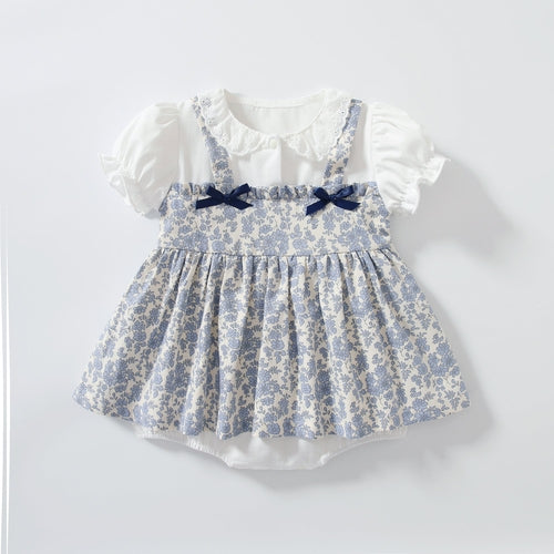 Baby Girl Vintage Floral Dress Set with Matching Bonnet – Elegant 2-Piece Outfit