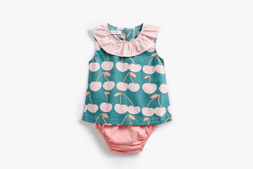 Baby Girl Cherry Print Ruffled Bodysuit