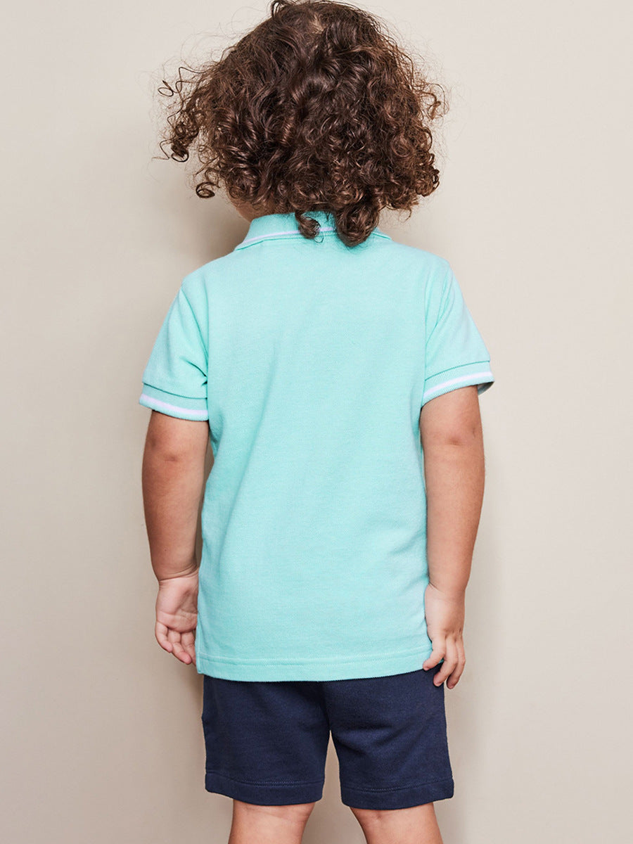 Boys Marine Print Polo Top And Casual Shorts Set