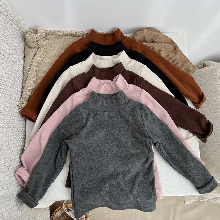 Baby Solid Color High Neck Long Sleeve Pullover Shirt Tops