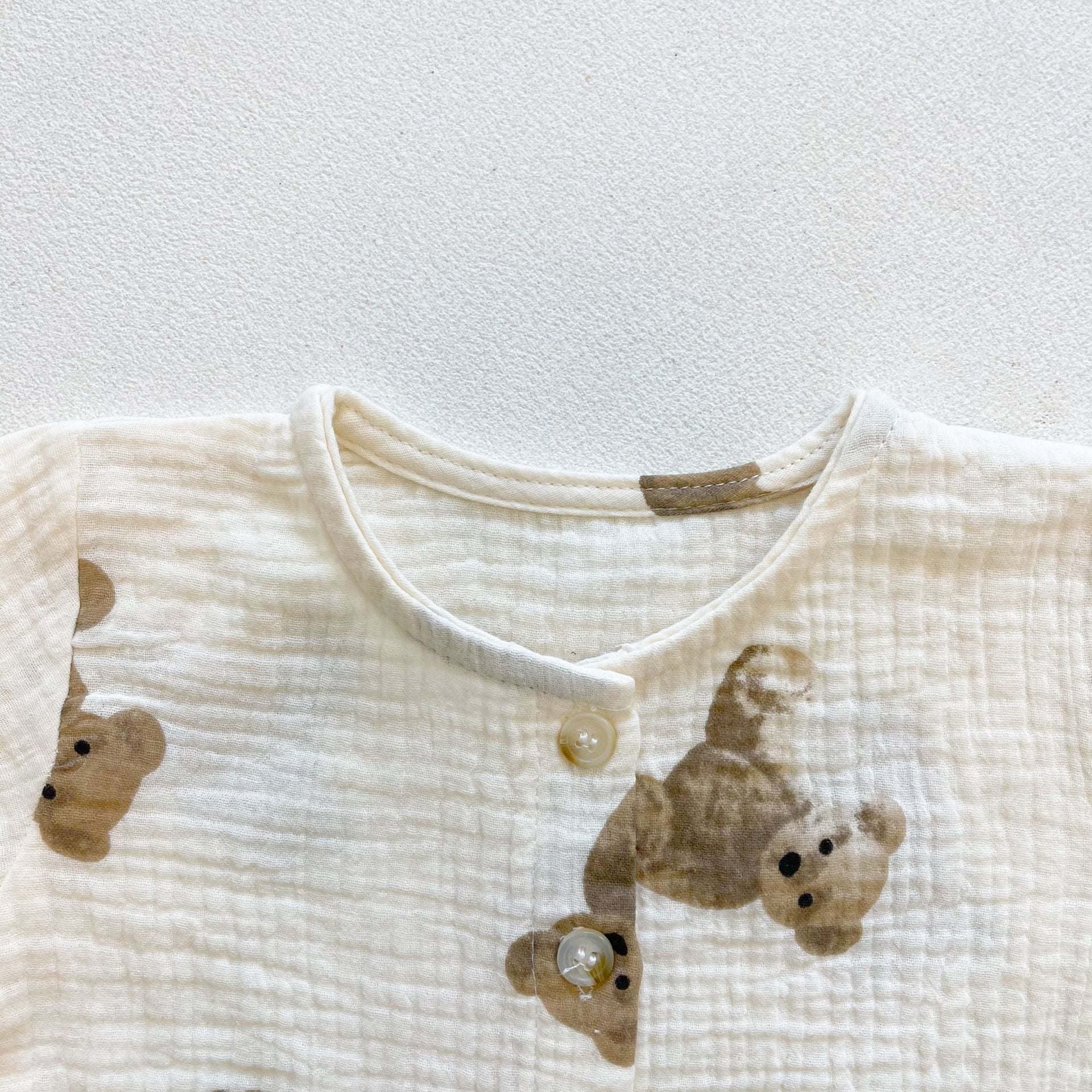 Baby Girl Bear Print Pattern Round Collar Shirt Top Combo Short Pants