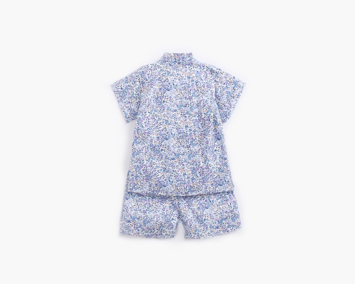 Baby Floral Print Belt Design Short-Sleeved Tops Combo Shorts Japanese
