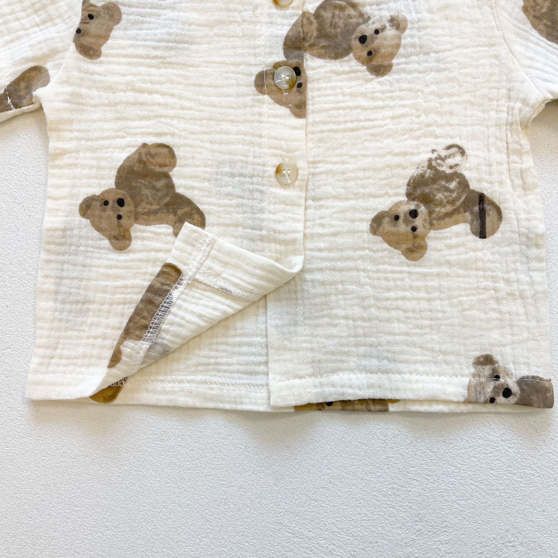 Baby Girl Bear Print Pattern Round Collar Shirt Top Combo Short Pants