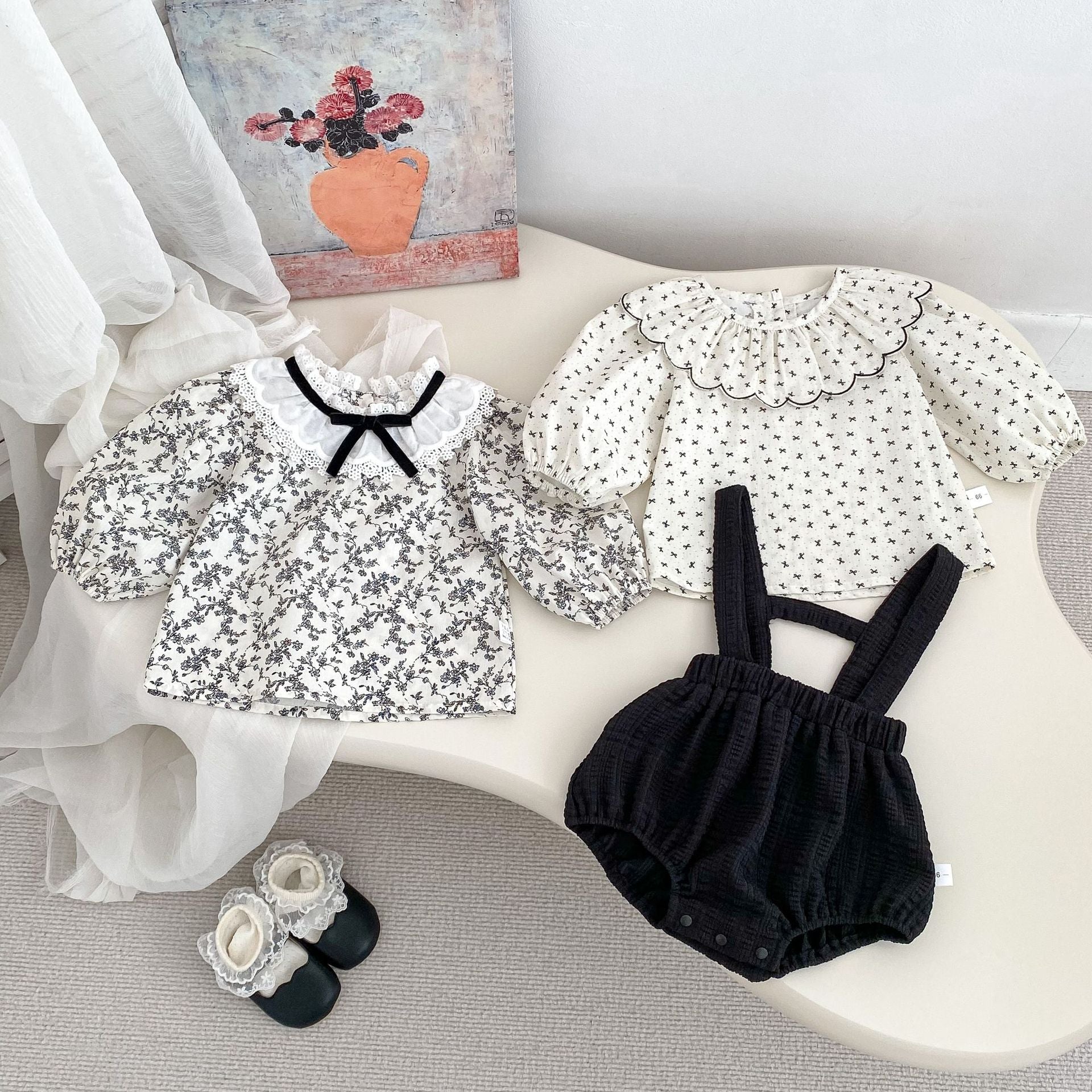 Arrival Spring Girls Long Sleeves Butterfly-Bows/Floral Pattern Top