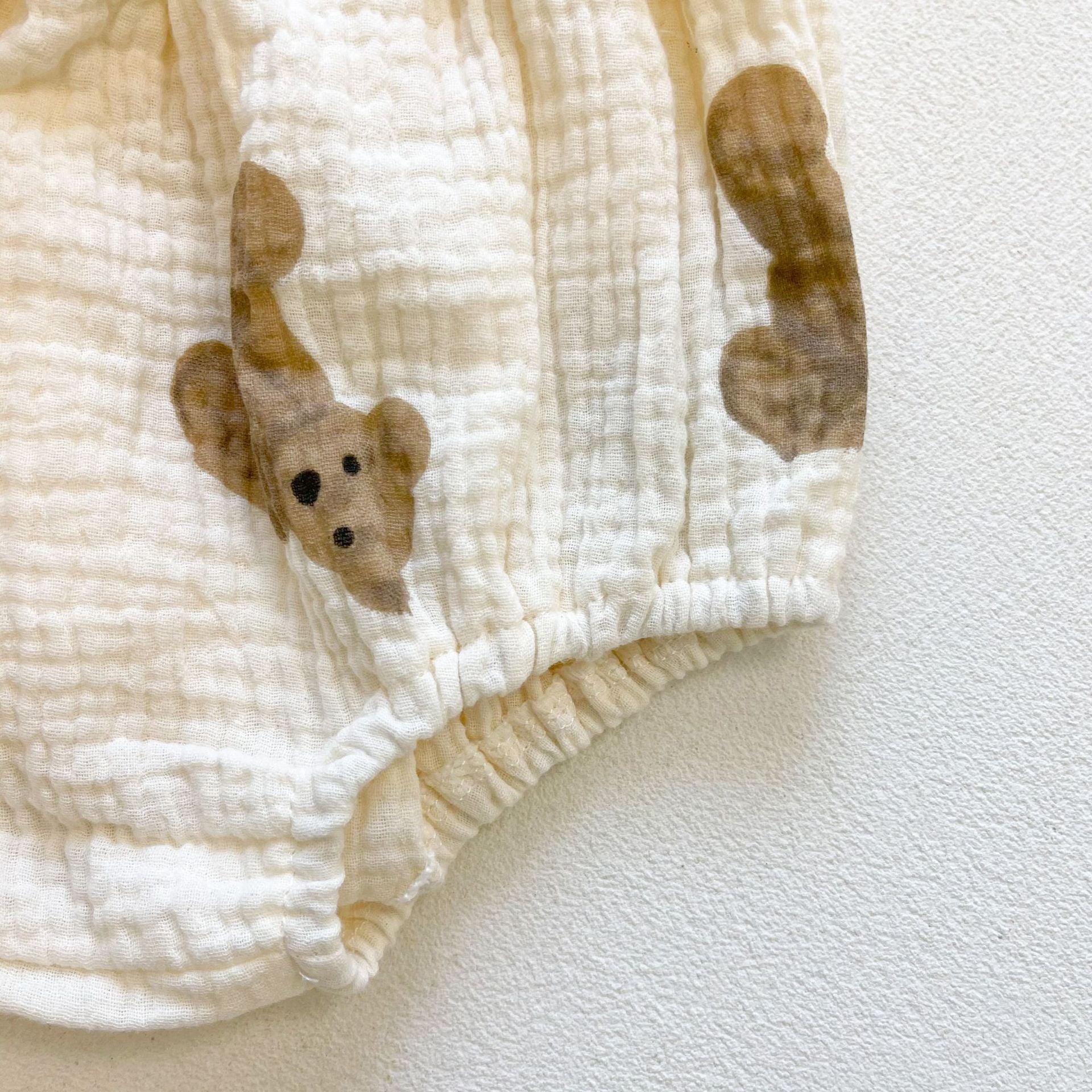 Baby Girl Bear Print Pattern Round Collar Shirt Top Combo Short Pants