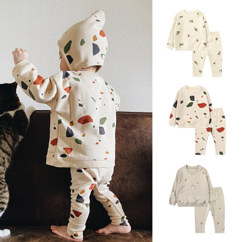 Baby 1pcs Print Pattern Tops Combo Trousers Underwear Cotton 2 Pieces