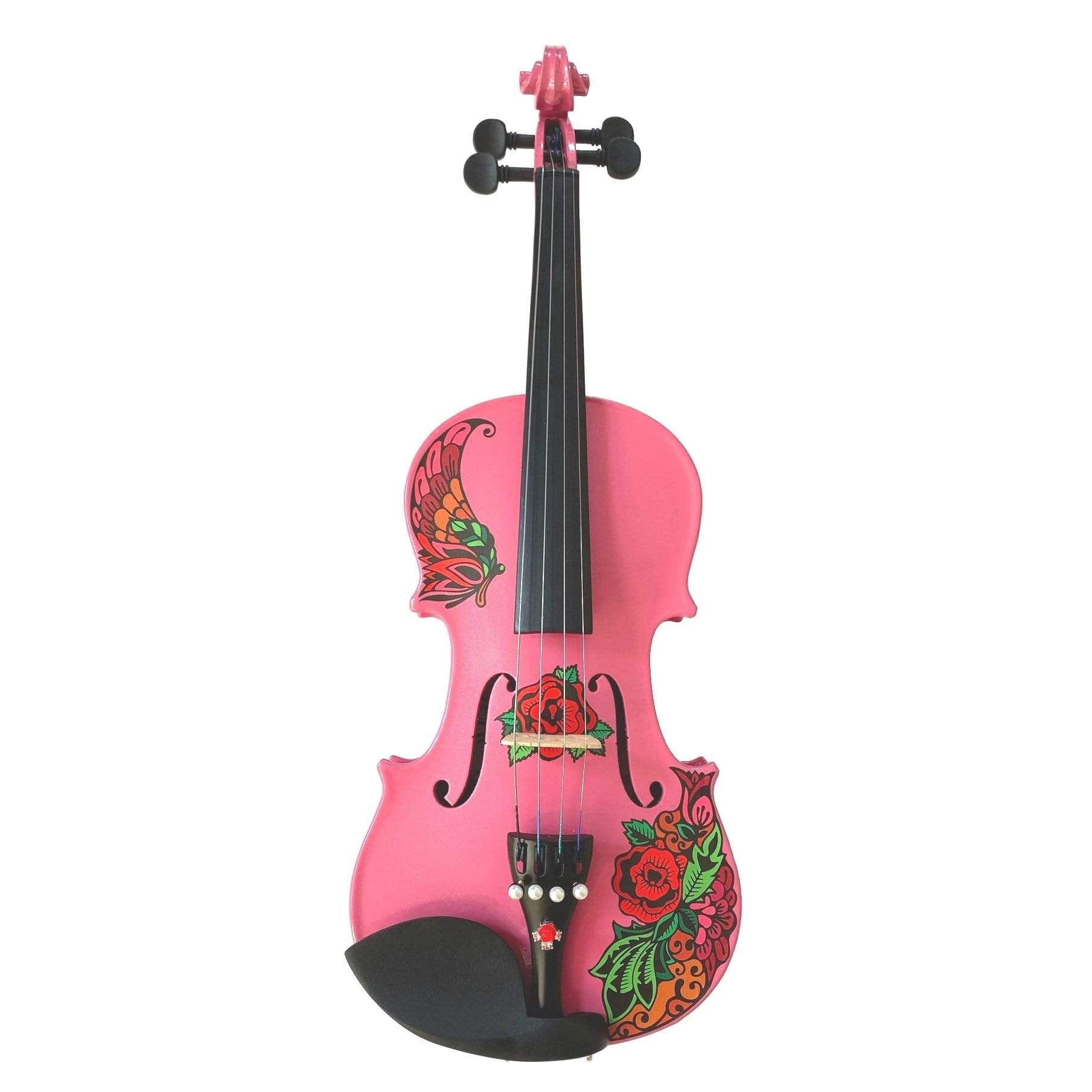 Kids Pink Glitter Violin w/ Violins Butterfly Rose Tattoo Pink Glitter