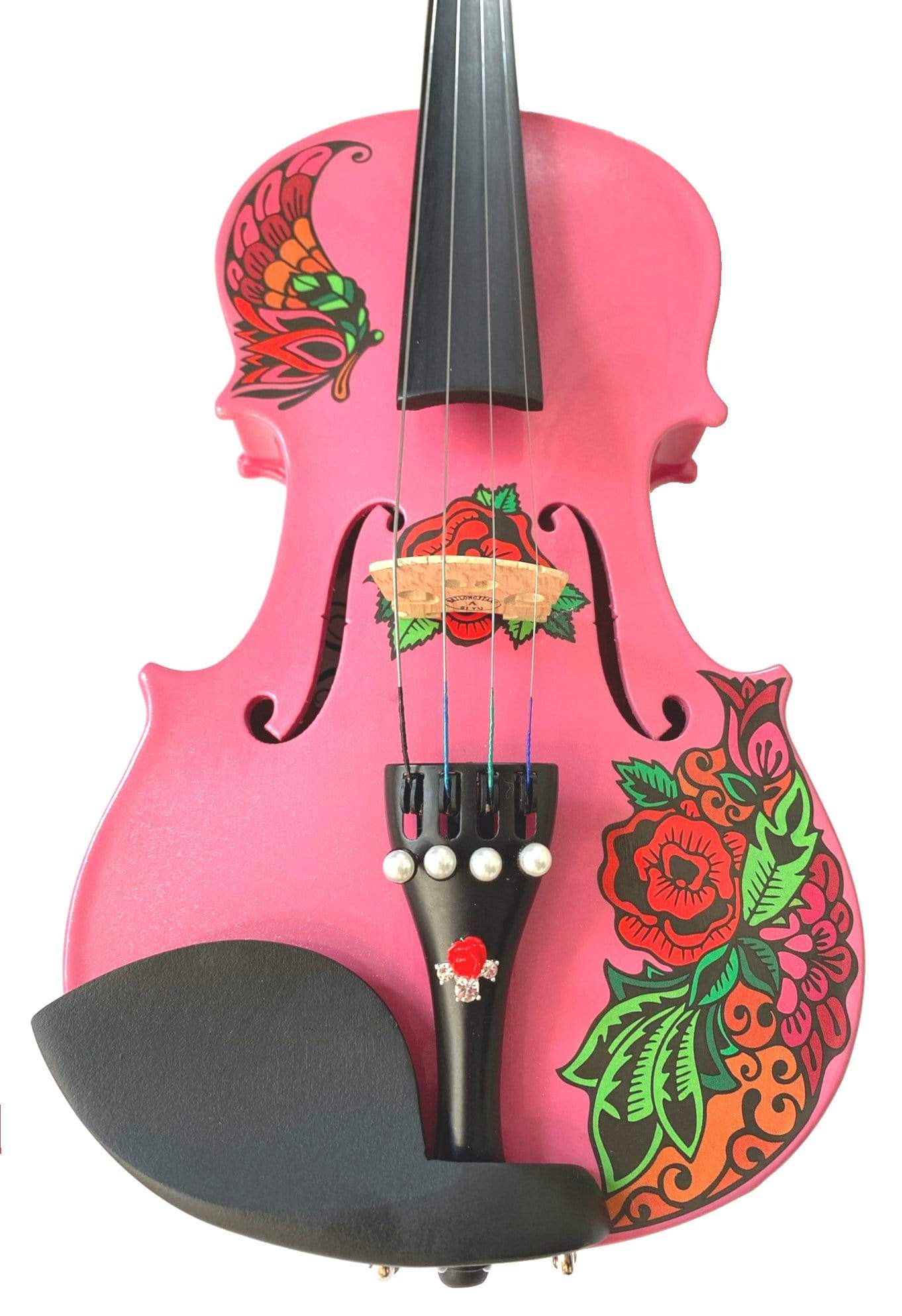 Kids Pink Glitter Violin w/ Violins Butterfly Rose Tattoo Pink Glitter