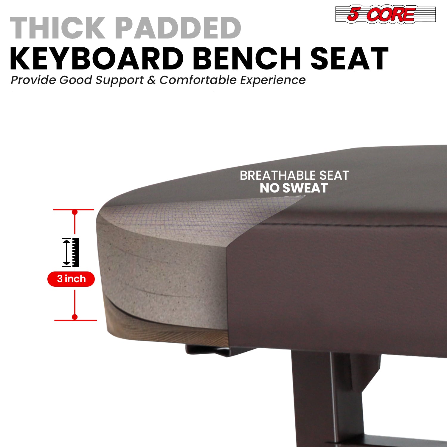 5CORE Keyboard Bench Piano Stool Thick Padded Seat Height Adjustable