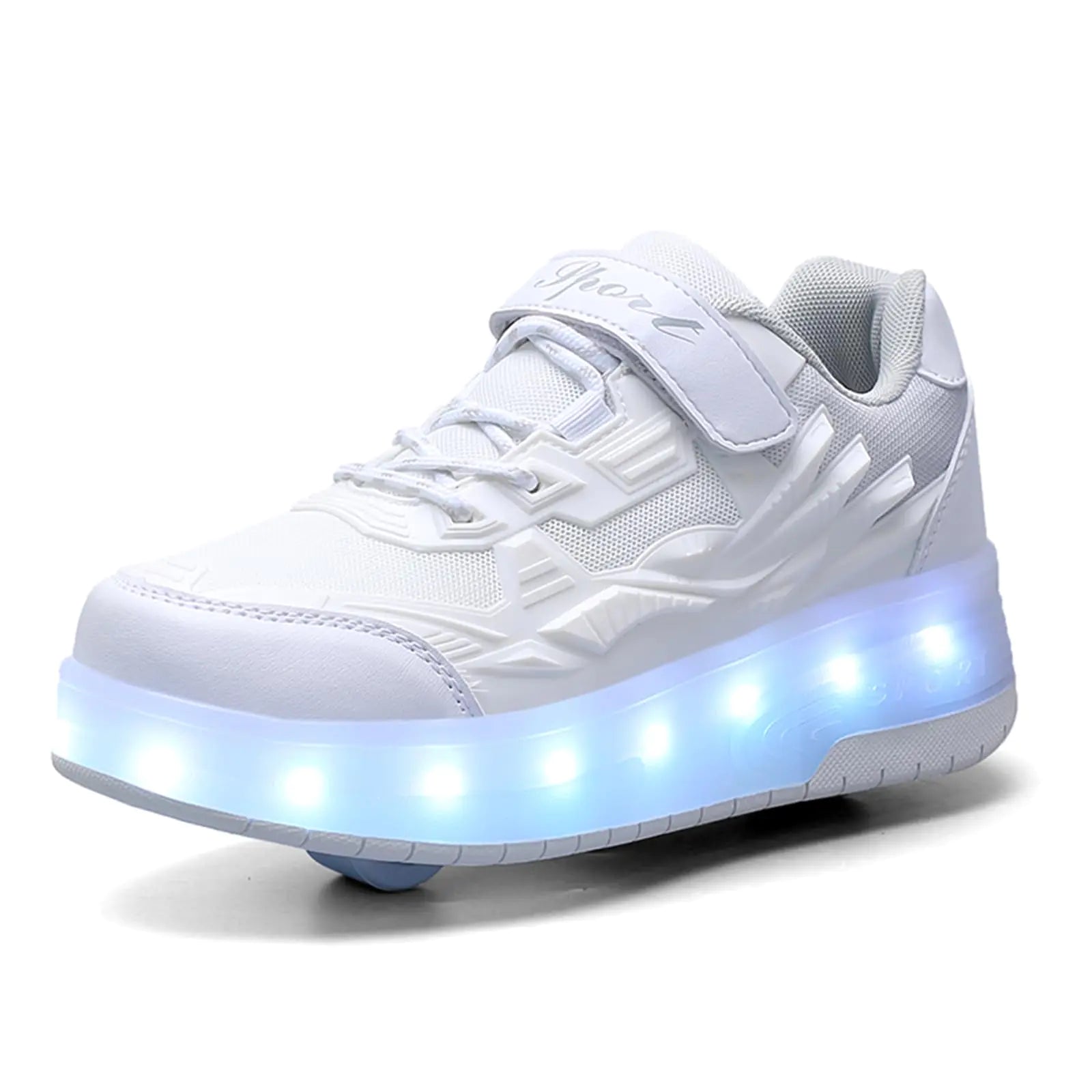 YUNICUS Roller Shoes Girls Kids Skat Shoes with Wheels Boys Light Up Led Charging Sneakers (Q7white32)